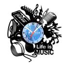 Relógio De Parede Disco Vinil Música - Life Is Music - VMU-001