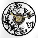 Relógio de parede Floral & Butterfly Vinyl Disc 30 cm com moldura de metal