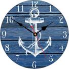 Relógio de parede Nautical Anchor 30 cm azul sem tique-taque silencioso