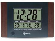Relógio de Parede ou Mesa Digital LCD Calendário Termômetro Madeira Escura Herweg 6438
