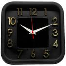 Relógio de Parede Preto com Dourado Sigma Quadrado 24 cm Silencioso Decoração Sala Cozinha Escritório