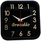 Relógio de Parede Preto com Dourado Sigma Quadrado Gratidão 24 cm Silencioso Decoração Sala Cozinha Escritório