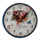 Relógio de parede vintage com design floral borboleta e rosa de 15 cm