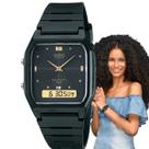 Relógio de Pulso Casio Feminino Anadigi Standard Preto Quadrado Alarme Cronômetro Prova d água Médio Casual Preto AW-48HE-1AVDF