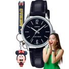 Relógio de Pulso Casio Feminino Analógico Couro Resistente á Agua Redondo Classico Casual Pequeno Elegante Prata LTP-V005L-1BUDF + Chaveiro