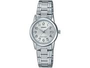 Relógio de Pulso Casio Feminino Analógico Resistente Àgua Casual Redondo Pequeno Aço Inox Quartz Estiloso Clássico Prata LTP-V002D-7BUDF