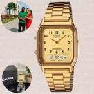 Relógio de Pulso Casio Feminino Masculino Analógico Digital Vintage Hora Dupla Quadrado Moderno Elegante Casual Dourado AQ-230GA-9BMQ