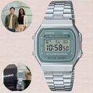Relógio de Pulso Casio Feminino Masculino Digital Aço Inóx Vintage Resistente Água Quadrado Pequeno Casual Prata A168WA-3AYDF