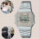 Relógio de Pulso Casio Feminino Masculino Digital Aço Inóx Vintage Resistente Água Quadrado Pequeno Casual Prata A168WA-8AYDF