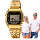 Relógio de Pulso Casio Illuminator Quadrado Feminino Masculino Vintage Pequeno Digital Resistente água 3 ATM Casual Dourado LA680WGA-1DF