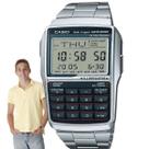 Relógio de Pulso Casio Masculino Digital Quadrado Calculadora Agenda Telefonica Data Bank 5 Alarmes Prateado DBC-32D-1ADF