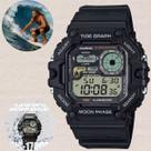 Relógio de Pulso Casio Masculino Tábua de Marés Dual Time Hora Mundial Prova D'agua 100 Metros Digital Esportivo Surfista Preto WS-1700H-1AV