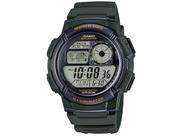 Relógio de Pulso Casio Masculino World Time illuminator Redondo Resina Calendário Digital Prova Dágua 100 Metros 10 Anos de Bateria 5 Alarmes Esportivo Verde AE-1000W-3AVDF