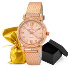 Relógio de Pulso Eura Silicone Banhado a Ouro Rose Feminino Embalagem Presente