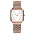 Relógio de pulso feminino de quartzo com mostrador quadrado, casual, de aço inoxidável, pulseira de malha de aço inoxidá