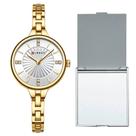 Relógio De Pulso Feminino Dourado Curren + Espelho Portátil