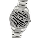 Relógio de Pulso Feminino Mondaine Animal Print Zebrado com Pulseira de Aço Inoxidavel Prata Original