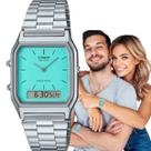 Relógio de Pulso Masculino Feminino Casio Vintage Unissex Anadigi Analógico Digital Quadrado Resistente Água Casual Prata AQ-230A-2A2MQYDF