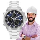 Relógio de Pulso Technos Masculino Aço Inoxidável Anadigi Resistência à Água 100m Casual Prata W23721AAC/1A