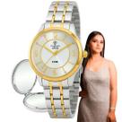 Relógio de Pulso Tuguir Feminino Infinity Analógico Aço Inóx Casual Redondo Prata e Dourado TGI37050 + Espelho de Bolsa Relógio de Pulso Tuguir Feminino Infinity Analógico Aço Inóx Casual Redondo Prata e Dourado TGI37050 + Espelho de Bolsa