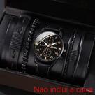 Relógio de Quartzo Casual Masculino - Pulseira de Couro Vintage com Bracelete Estiloso para Uso Diário Modelo:Kit Preto Relógio de Quartzo Casual Masculino - Pulseira de Couro Vintage com Bracelete Estiloso para Uso Diário Modelo:Kit Preto