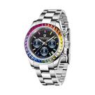 Relógio De Quartzo Masculino Com Bezel Arco-Íris Em Aço Inoxidável 100M Resistente À Água Cronógrafo