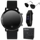 Relogio digital aço feminino + caixa + oculos protecao uv presente social preto silicone redondo