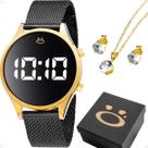 Relogio Digital Banhado Aço Feminino + Caixas + Colar Brincos dourado original inoxidavel silicone strass presente preto