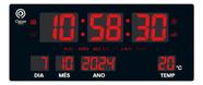 Relógio Digital De Parede Com Data Alarme Temperatura 36cm Vermelho