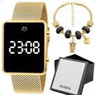 relogio digital feminino dourado + pulseira banhada + caixa presente qualidade premium casual social pulseira ajustável