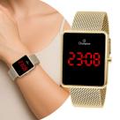 Relógio Digital Feminino Dourado Quadrado de Pulso com Pulseira de Aço Inoxidável Luxo Elegante Fashion Champion