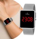 Relógio Digital Feminino Prata de Pulso com Pulseira de Aço Inoxidável Quadrado Luxo Elegante Fashion Champion