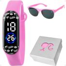 Relogio Digital Infantil Barbie Rosa + Oculos Sol + Caixa presente esportivo alarme qualidade premium original data pink