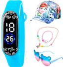 Relogio digital infantil + bone + oculo colorida ajustavel menina original qualidade premium luz silicone frozen data