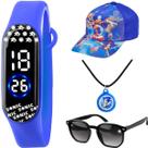 Relogio Digital Infantil + Colar + Bone + Oculos Protecao UV data sonic preto criança acetato original menino presente