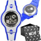 Relogio Digital Infantil Crianca Azul Led + Caixa alarme adolescente presente cronometro branco pulseira ajustavel data