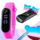 relogio digital infantil led prova dagua + oculos sol + case silicone presente original esportivo ajustavel menina rosa