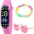 relogio digital infantil led rosa + pulseira + oculos sol prova dagua original pulseira ajustavel presente