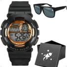 Relogio digital infantil menino preto + caixa + oculos sol esportivo cronometro prova dagua silicone ajustavel criança