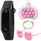 Relogio digital infantil + popit eletronico + oculos + colar prova dagua menina criança anti-stress ajustavel silicone
