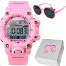 Relogio Digital Infantil Prova Dagua + Caixa + Oculos Sol cronometro pink criança rosa menina data silicone original
