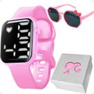 Relogio digital infantil rosa + caixa + oculos uv proteção presente social delicado ajustavel criança qualidade premium