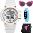 Relogio Digital Infantil Rosa Led + Oculos Sol + Colar Caixa qualidade premium crianca silicone presente protecao uv