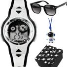 Relogio digital led infantil colar caixa + oculos sol menino esportivo pingente original silicone criança ajustavel luz