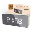 Relógio Digital Mesa Despertador Espelhado USB Pilha Cor:Branco Relógio Digital Mesa Despertador Espelhado USB Pilha Cor:Branco