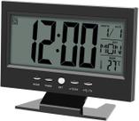 Relógio Digital Mesa Preto LED Grande Pilhas Despertador Data Temperatura Quarto Escritório