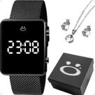 Relogio Digital Moderno Preto + Colar Brincos + Caixa ajustavel strass qualidade premium silicone social casual presente