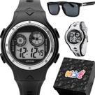 Relogio digital silicone crianca + oculos sol caixa acetato protecao uv data original ajustavel qualidade premium preto