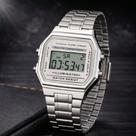 Relógio Digital Vintage Aço Inox Unissex Retrô Clássico com Alarme Cronômetro Luz e Calendário