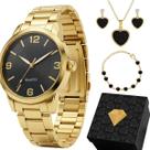 Relogio Dourado Aco Inox Feminino + Caixa + Pulseira Oculos qualidade premium casual protecao uv presente moda losango